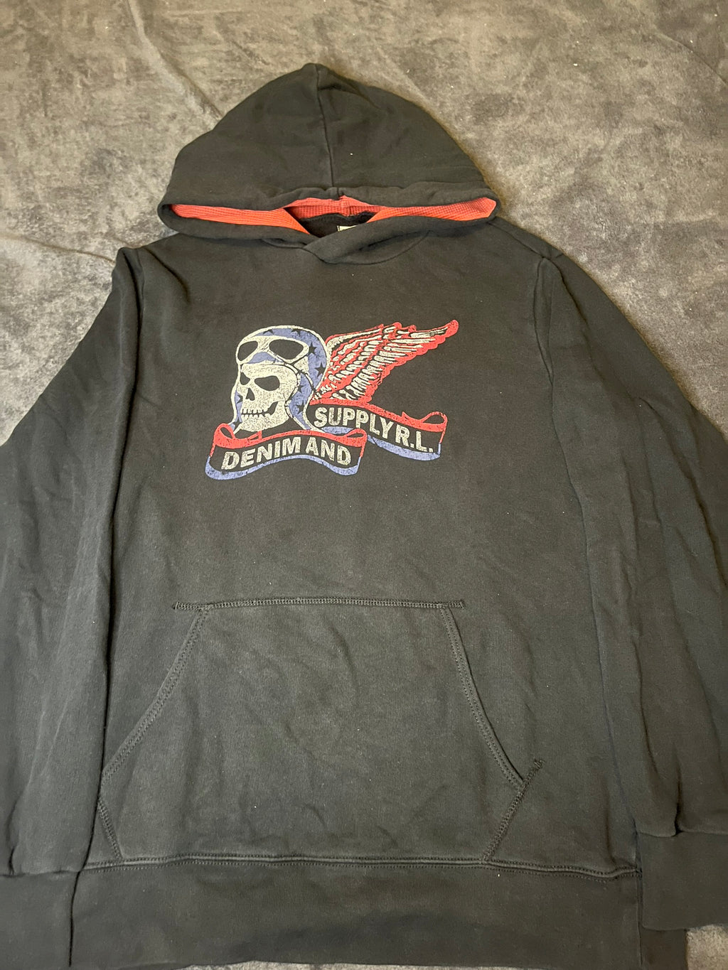 Ralph Lauren Denim & Supply Skull Wings Motor Hoodie Schwarz