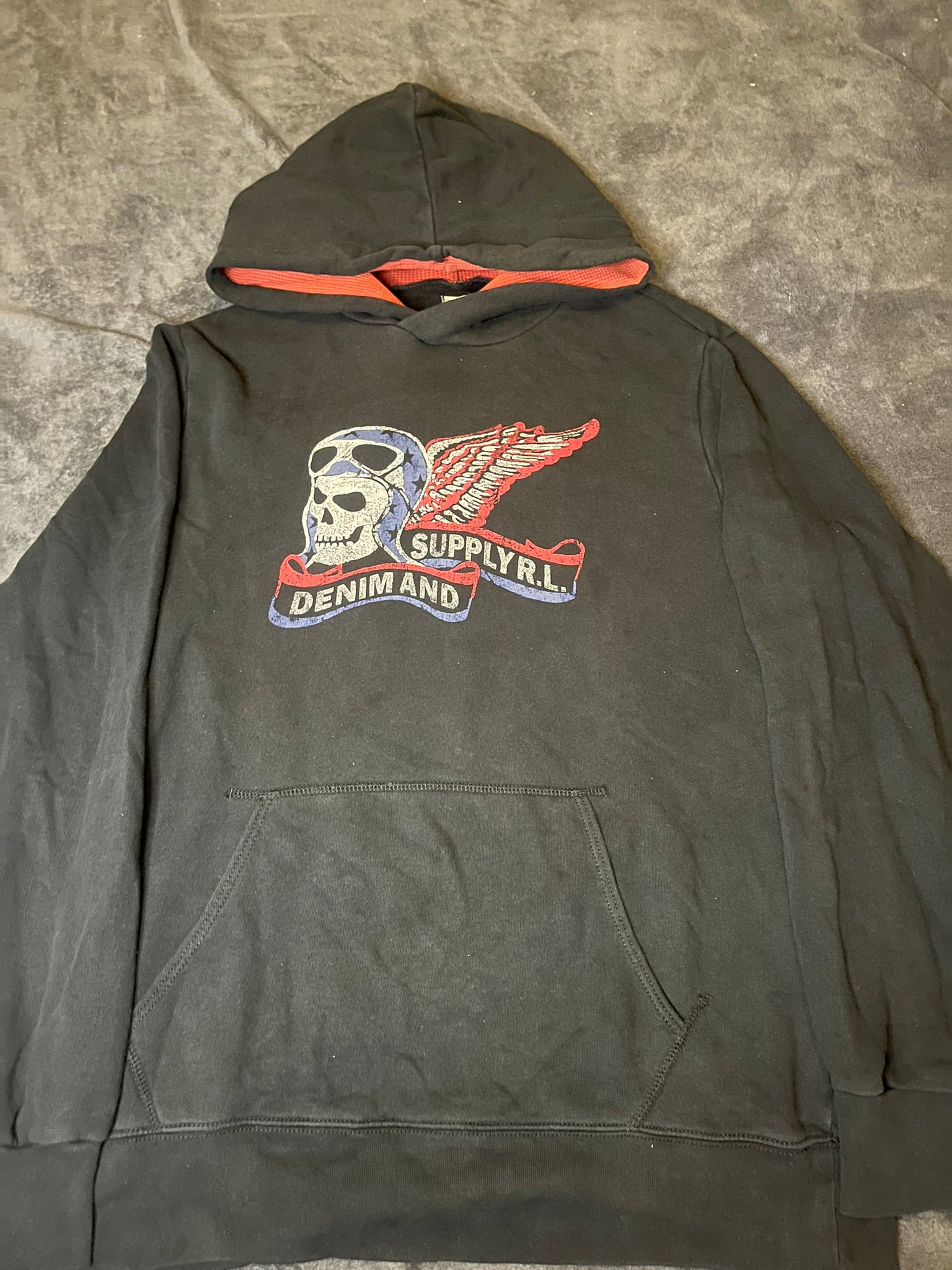 Ralph Lauren Denim & Supply Skull Wings Motor Hoodie Schwarz