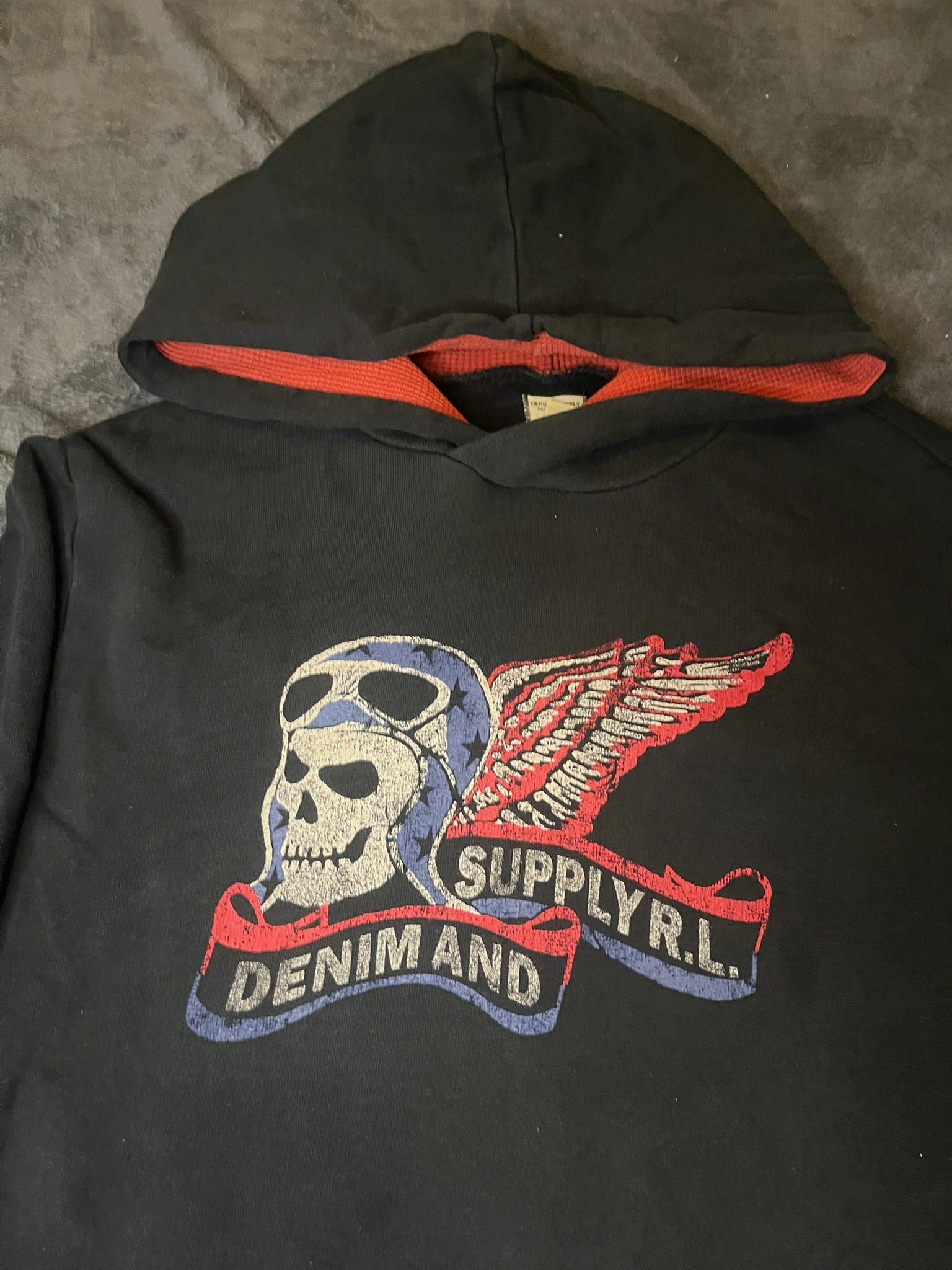 Ralph Lauren Denim & Supply Skull Wings Motor Hoodie Schwarz