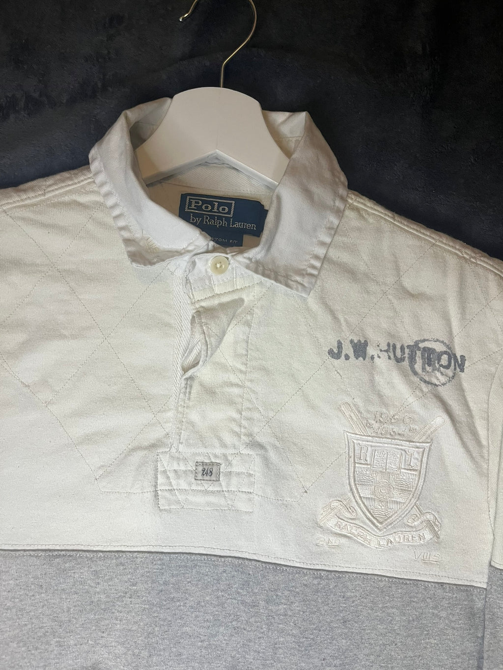 Polo Ralph Lauren Rugbyshirt Poloshirt Grau padded shoulders