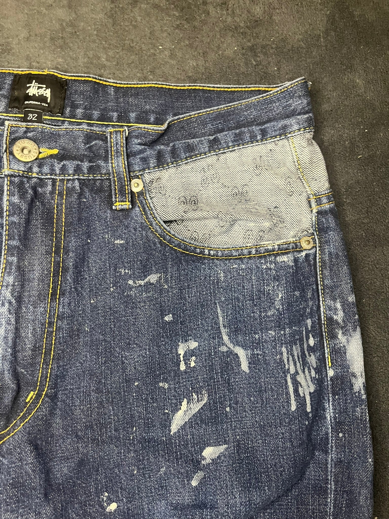 stussy-baggy-jeans-sashiko-patchwork-custom-paint-splatters-rough-and-rugged