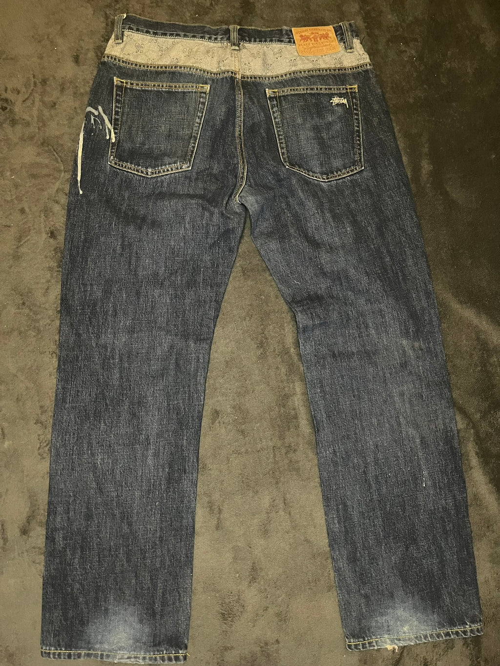 stussy-baggy-jeans-sashiko-patchwork-custom-paint-splatters-rough-and-rugged